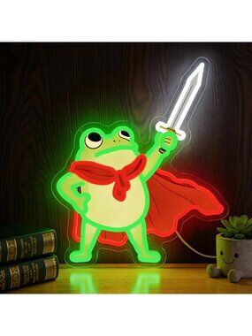 Frog Neon Sign Dimmable UV-Printed Frog with Sword LED Frog with Sword Neon Sign